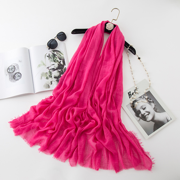   Classic Pure Color Wrinkled Short Beard Cotton Hemp Muslim Shawls Scarf