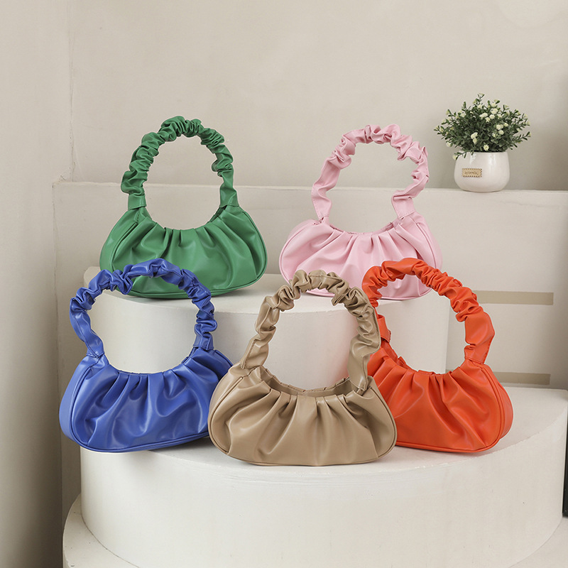 Cloud Fold Design Candy Color PU Leather Shoulder Bags, Fashion Armpit Bags for Women