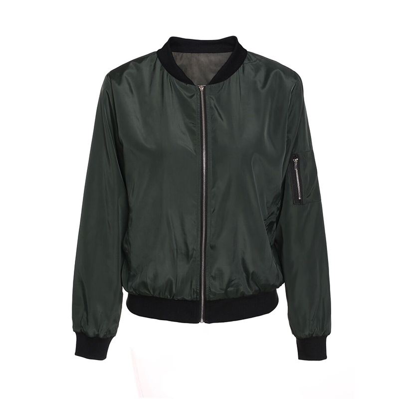 Women Casual Thin Jackets Spring Autumn Windproof Coat Casual Zipper Stand Collar Bomber Jacket