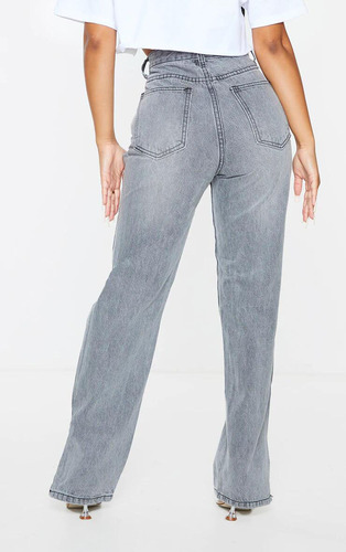 New Arrivals Fashion Loose Light Blue Grey Denim Pants Hole Straight Jeans Pants Wide Leg Ripped Jeans For Women