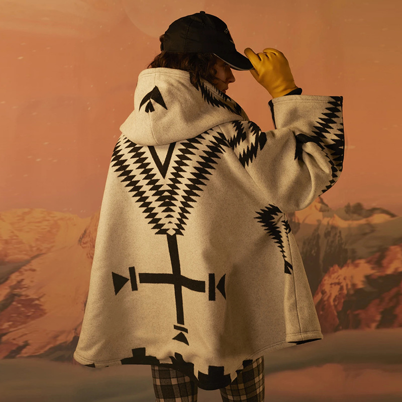   2022 New Products Aztec Color-block Trench Coats and Jackets Long Woman Plus Size Winter Coats