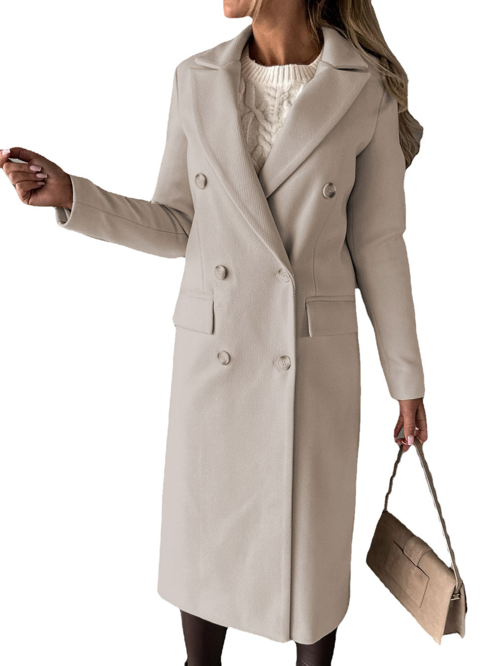 Fall&Winter Womens Clothing Top Quality Lapel Double-Breasted Slash Slim Wool Overcoat Plus Size Tops For Women 2022