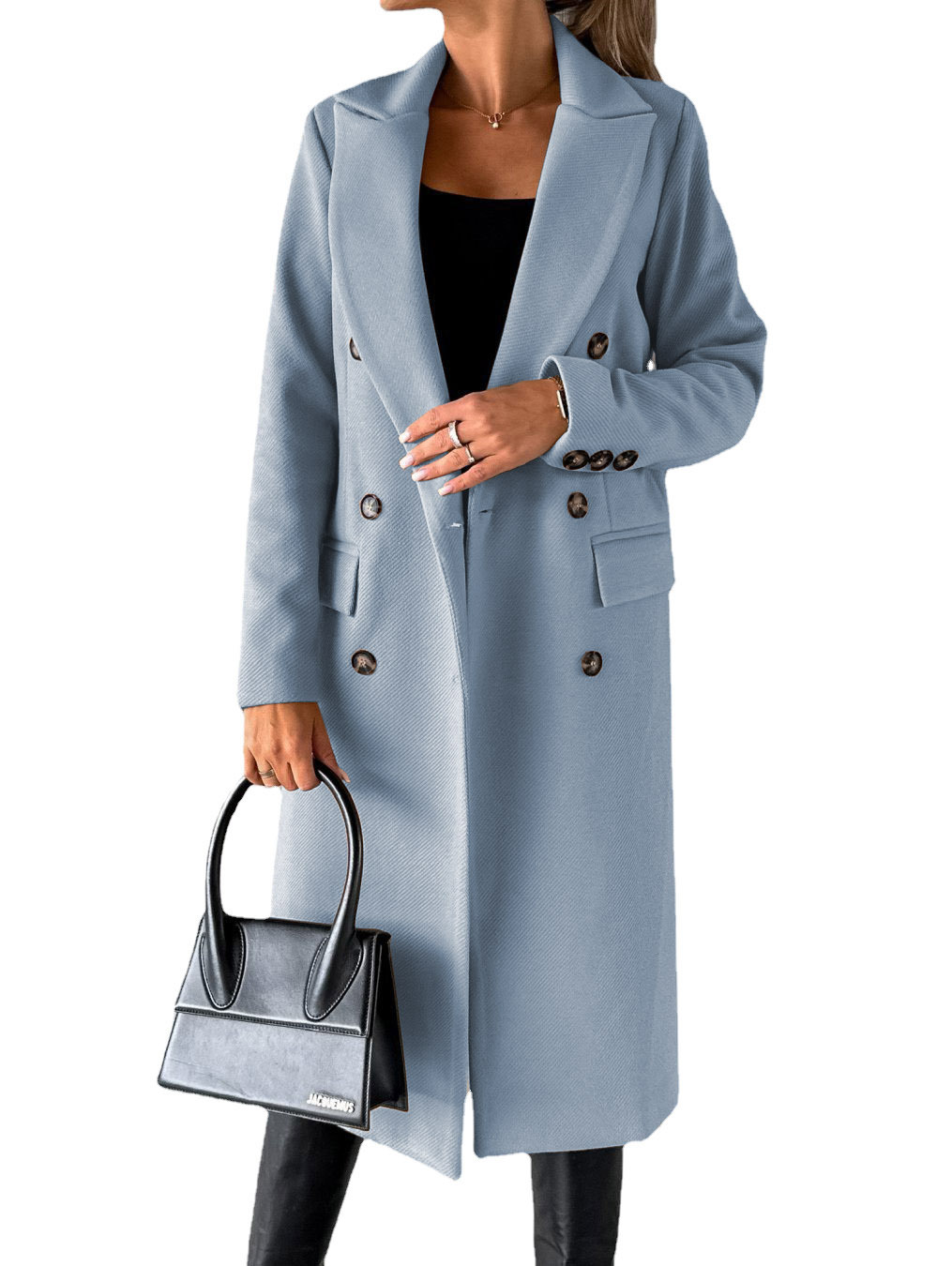 Fall&Winter Womens Clothing Top Quality Lapel Double-Breasted Slash Slim Wool Overcoat Plus Size Tops For Women 2022