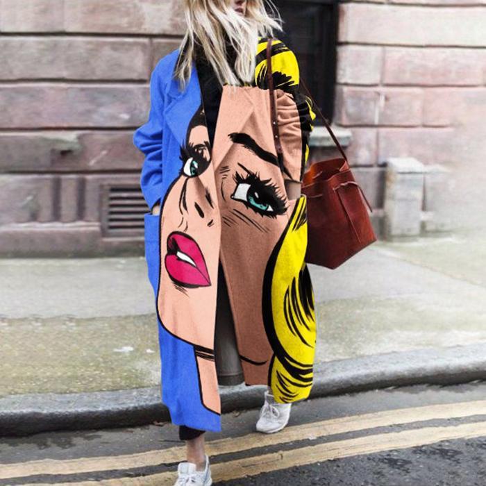 New Lapel Vintage Pattern Coat Jacket Winter Warmth Slim Long-sleeved Jacket Autumn Women Office Commuter All-match Coat