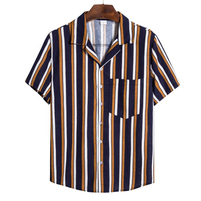 Guayabera style  printed 65% cotton slim man shirt short sleeve beach  hawaiian shirts for men