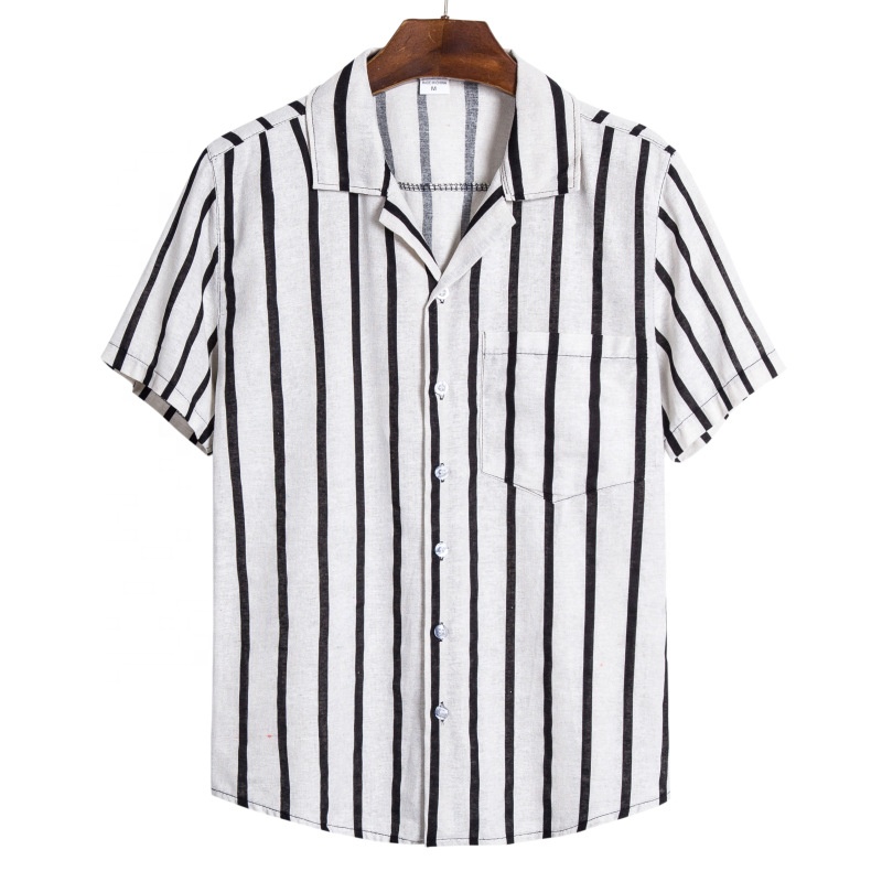 Guayabera style  printed 65% cotton slim man shirt short sleeve beach  hawaiian shirts for men