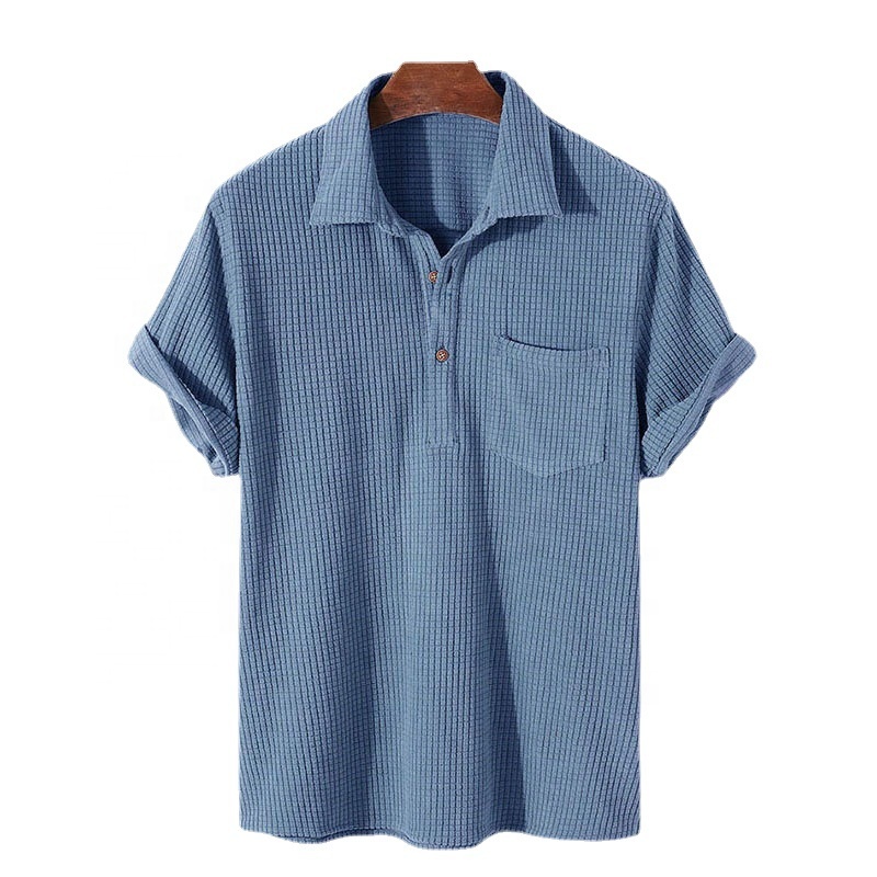 99.99% Polyester New Plain Polo T-Shirts Knit Corduroy Collar Short Sleeve Men's Casual Tee Shirt