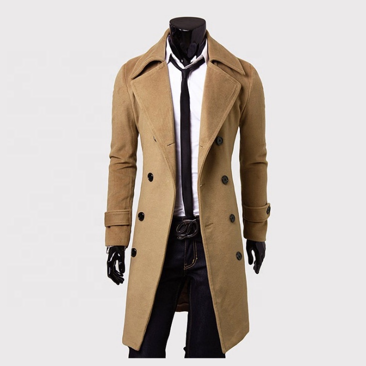  Latest Design High Quality Men's Long Woolen Trench Overcoat Winter Coat Wool Men Coat With Button