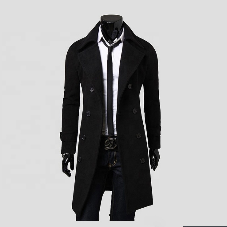  Latest Design High Quality Men's Long Woolen Trench Overcoat Winter Coat Wool Men Coat With Button