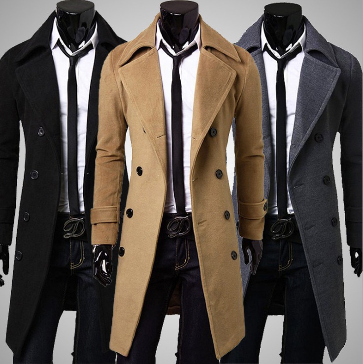  Latest Design High Quality Men's Long Woolen Trench Overcoat Winter Coat Wool Men Coat With Button
