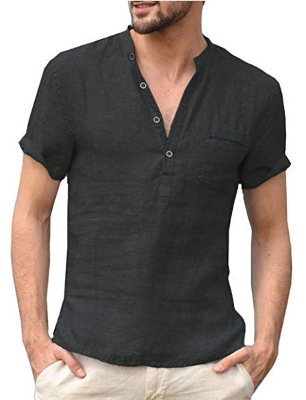 Mens New Casual Short Sleeve Summer Linen Cotton Shirts Men  Pullover Fashion Shirt Tops   Label
