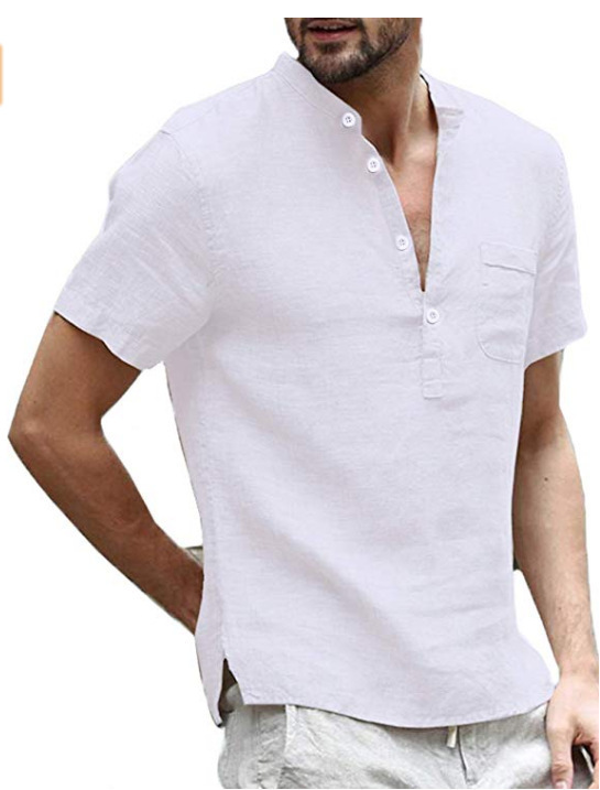 Mens New Casual Short Sleeve Summer Linen Cotton Shirts Men  Pullover Fashion Shirt Tops   Label
