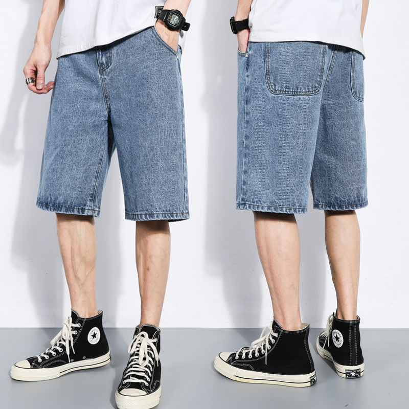  High Street Knee length Straight Loose Jeans Shorts  Men Denim Short Pants Male Casual  Denim Shorts For