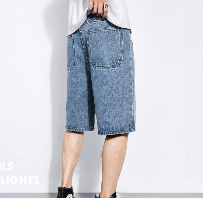  High Street Knee length Straight Loose Jeans Shorts  Men Denim Short Pants Male Casual  Denim Shorts For