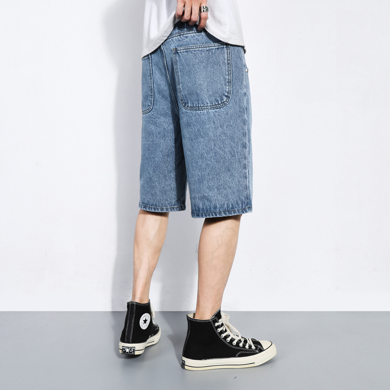 High Street Knee length Straight Loose Jeans Shorts  Men Denim Short Pants Male Casual  Denim Shorts For