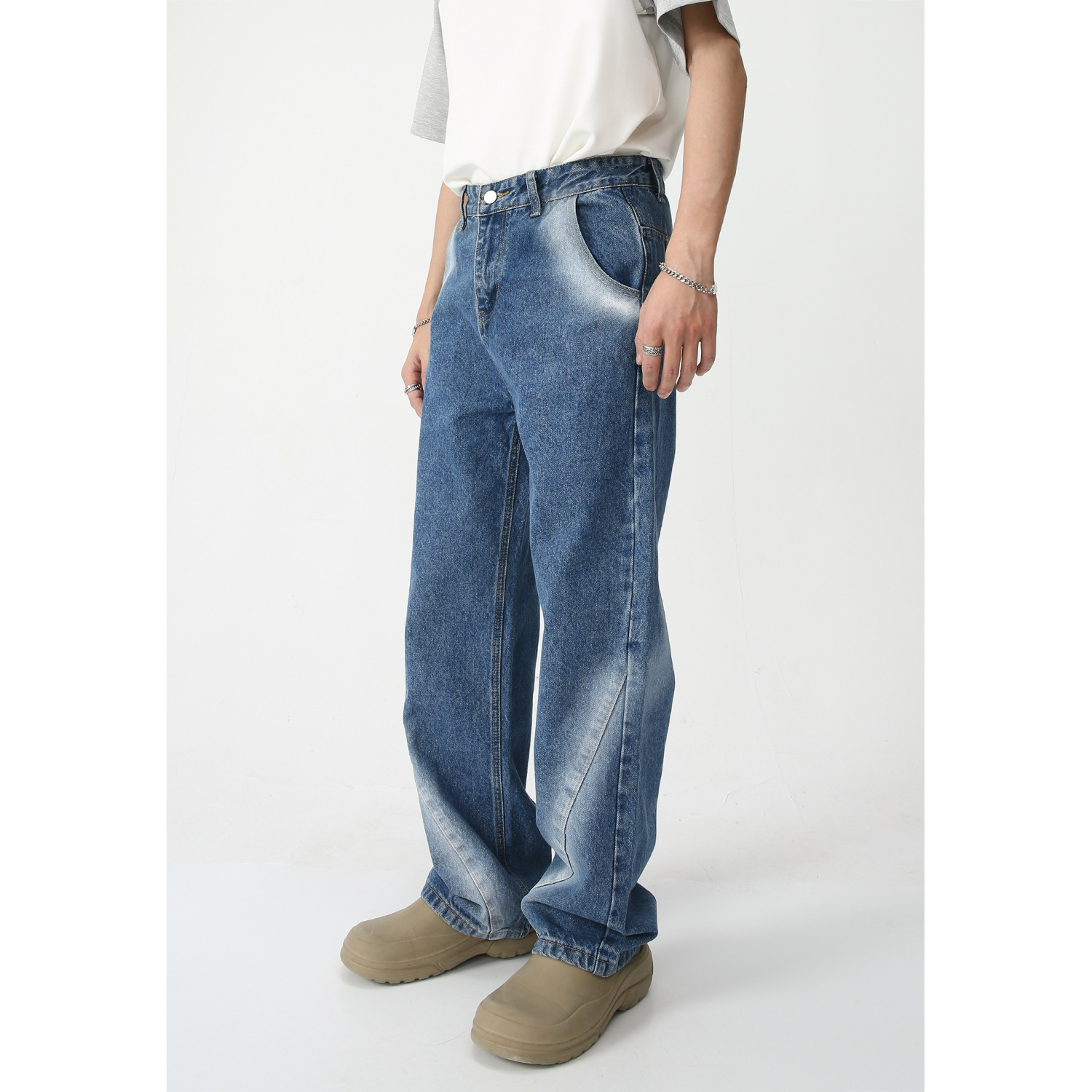 2023 Autumn high fashion youth adult jeans Tie Dyed Wide Leg Straight trousers Vintage men's Denim Pants