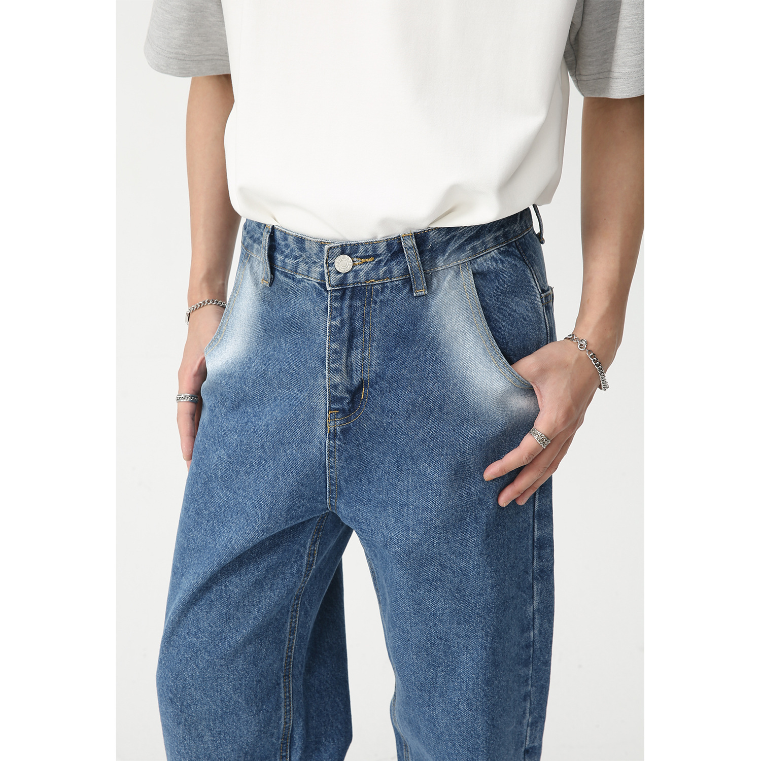 2023 Autumn high fashion youth adult jeans Tie Dyed Wide Leg Straight trousers Vintage men's Denim Pants