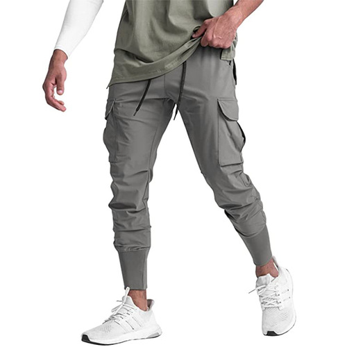 Fashion New Arrival Skinny Drawstring work Cargo Pants Multi Pockets Casual Sweat Trousers black cargo pants for men