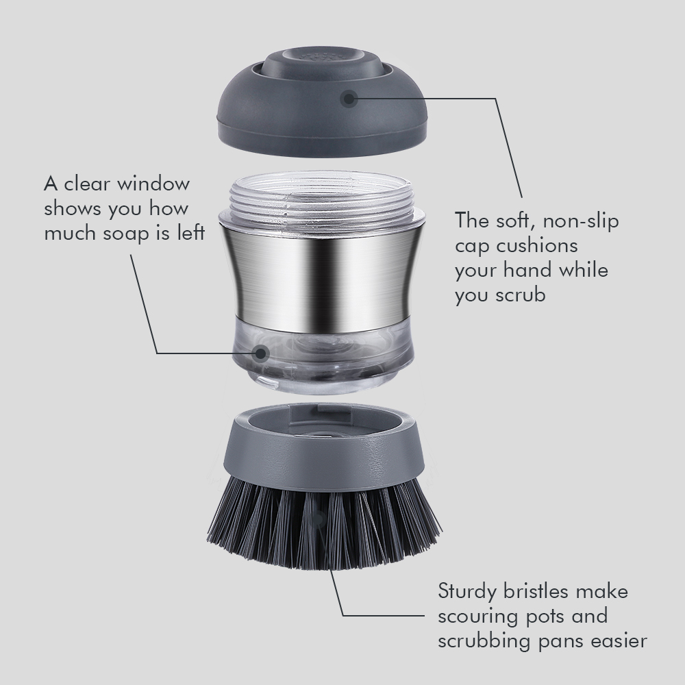 Masthome Hot Selling Stainless Steel pack Round Head Kitchen cleaning Soap Dispensing dish brush