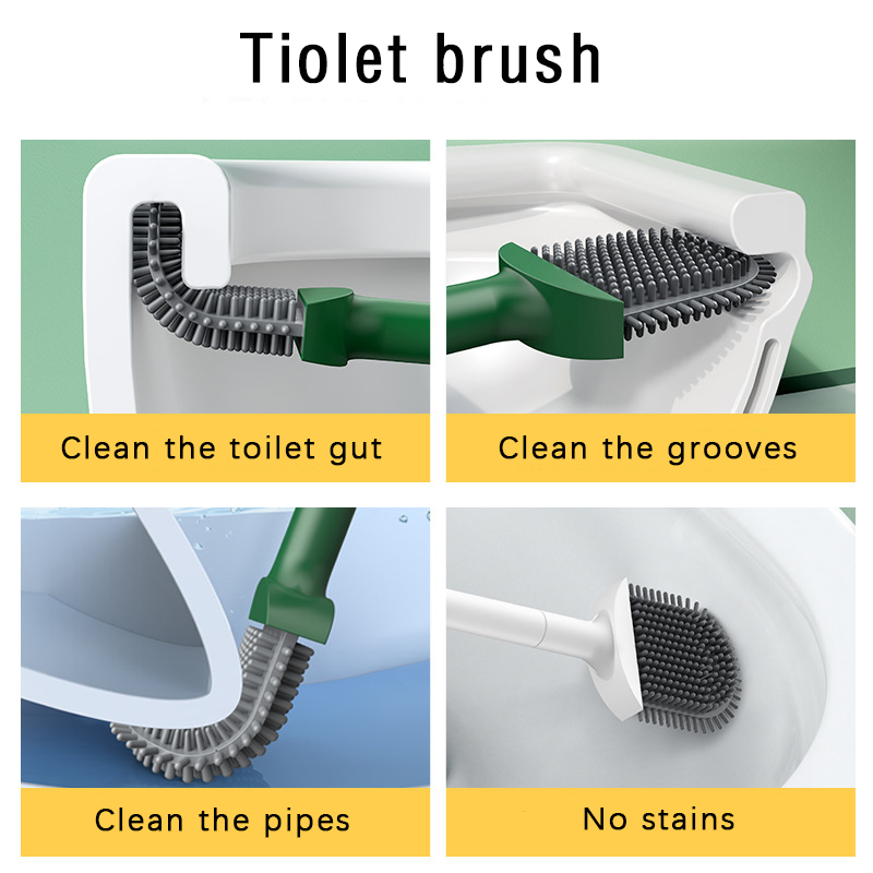 Bendable Head TPR Silicone Toilet Brush to Clean Corner Easily Floor Standing or Mountedand Toilet Plunger with Holder S