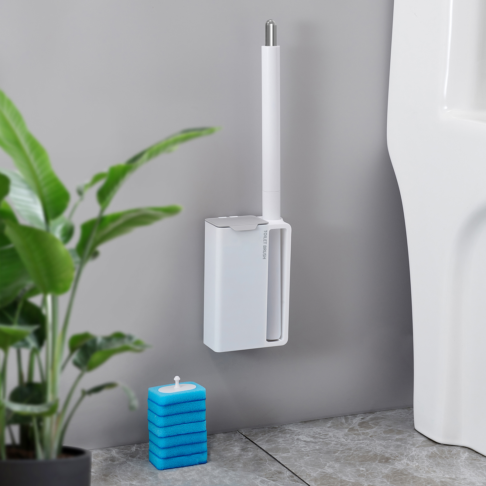Sanga 2023 Household Long Handle Sponge Cleaning Wall-mounted Cleaner Brush Set With Holder Disposable Toilet Brush Refi