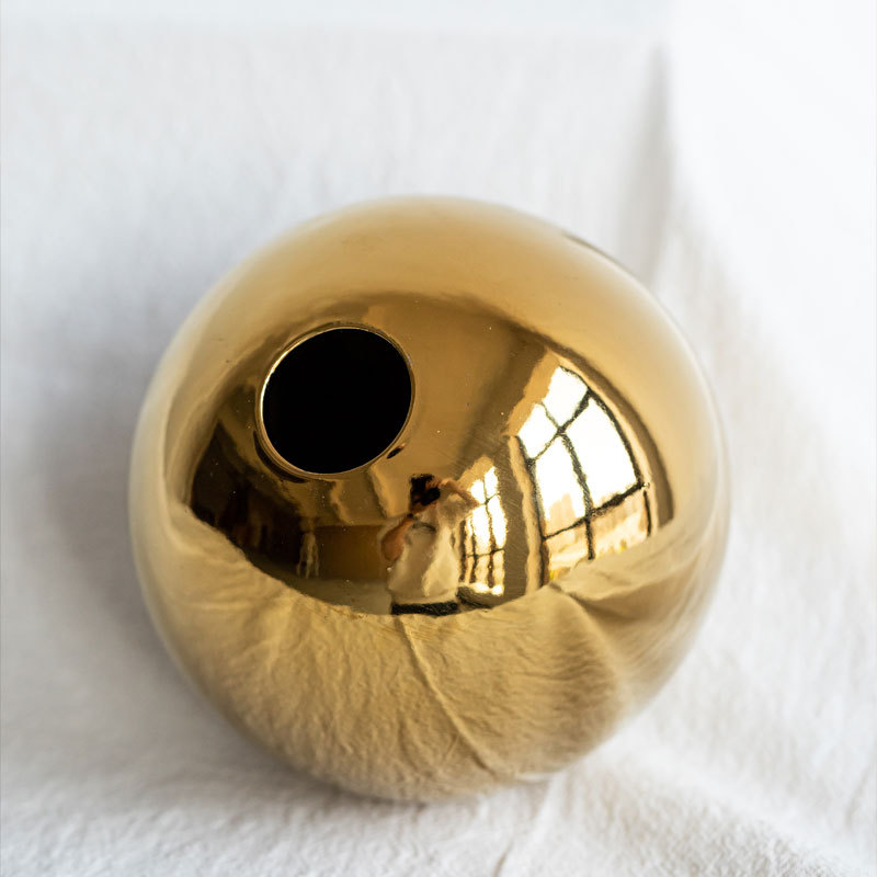 European Minimalist Round Gold Ceramic Vases Model House Wedding Decoration Flower Vase For Home Decor