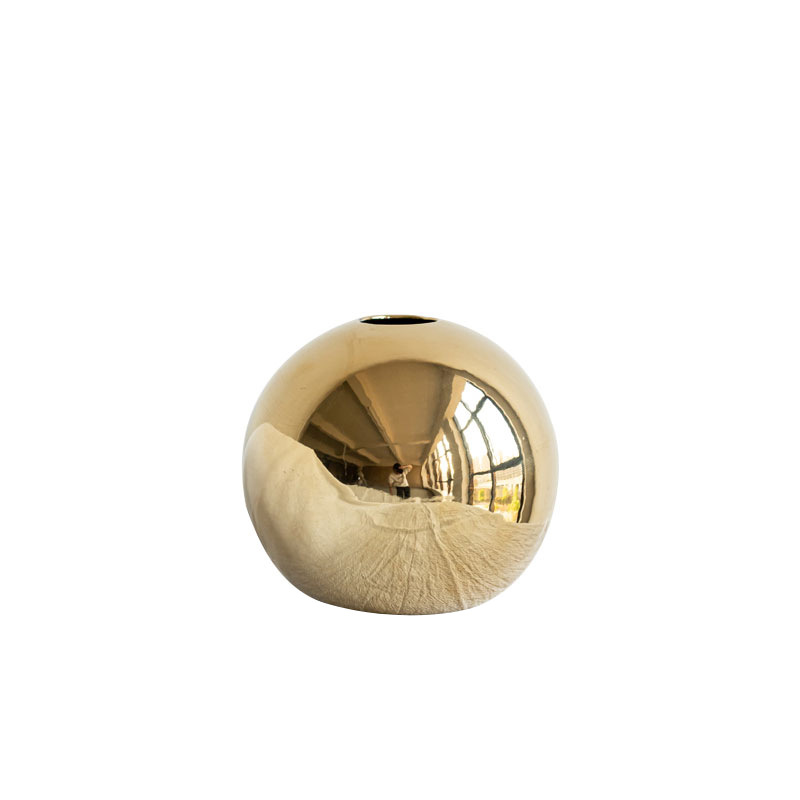 European Minimalist Round Gold Ceramic Vases Model House Wedding Decoration Flower Vase For Home Decor