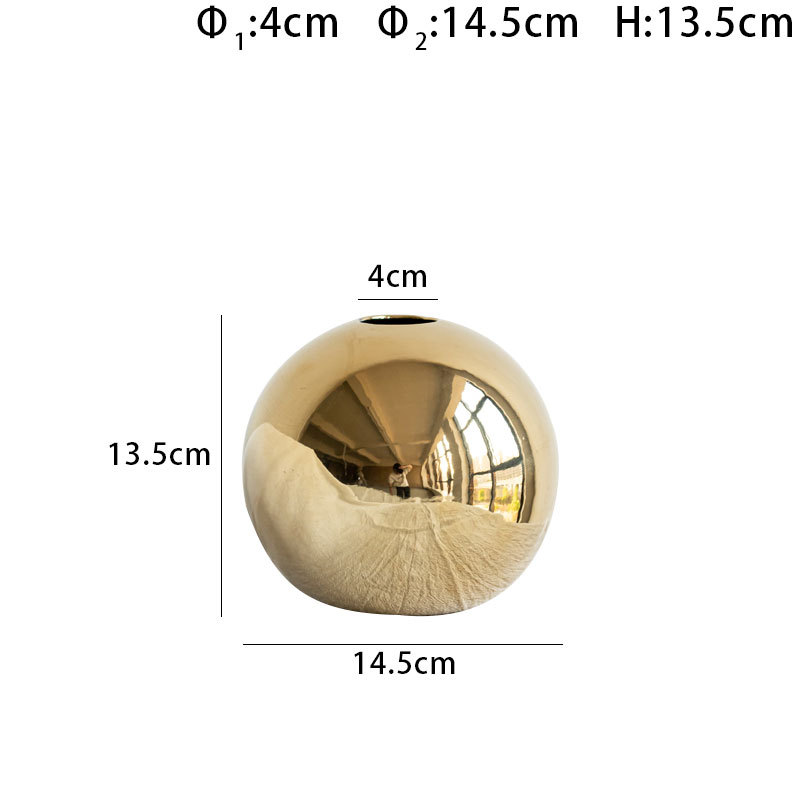 European Minimalist Round Gold Ceramic Vases Model House Wedding Decoration Flower Vase For Home Decor