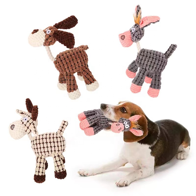 Petsway Hot Seller Cotton Stuffed Soft Plush Donkey Dog Toy Bite Resistant Teeth Cleaning Durable Chewing Squeaky Pet To