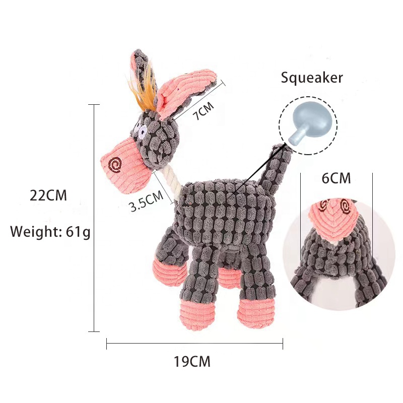 Petsway Hot Seller Cotton Stuffed Soft Plush Donkey Dog Toy Bite Resistant Teeth Cleaning Durable Chewing Squeaky Pet To