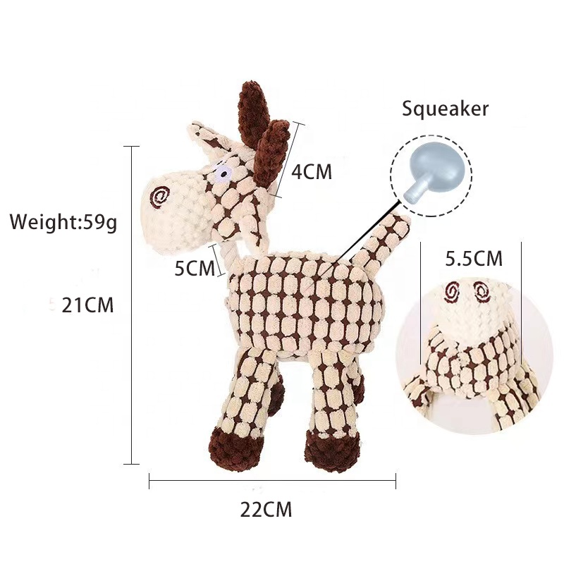 Petsway Hot Seller Cotton Stuffed Soft Plush Donkey Dog Toy Bite Resistant Teeth Cleaning Durable Chewing Squeaky Pet To