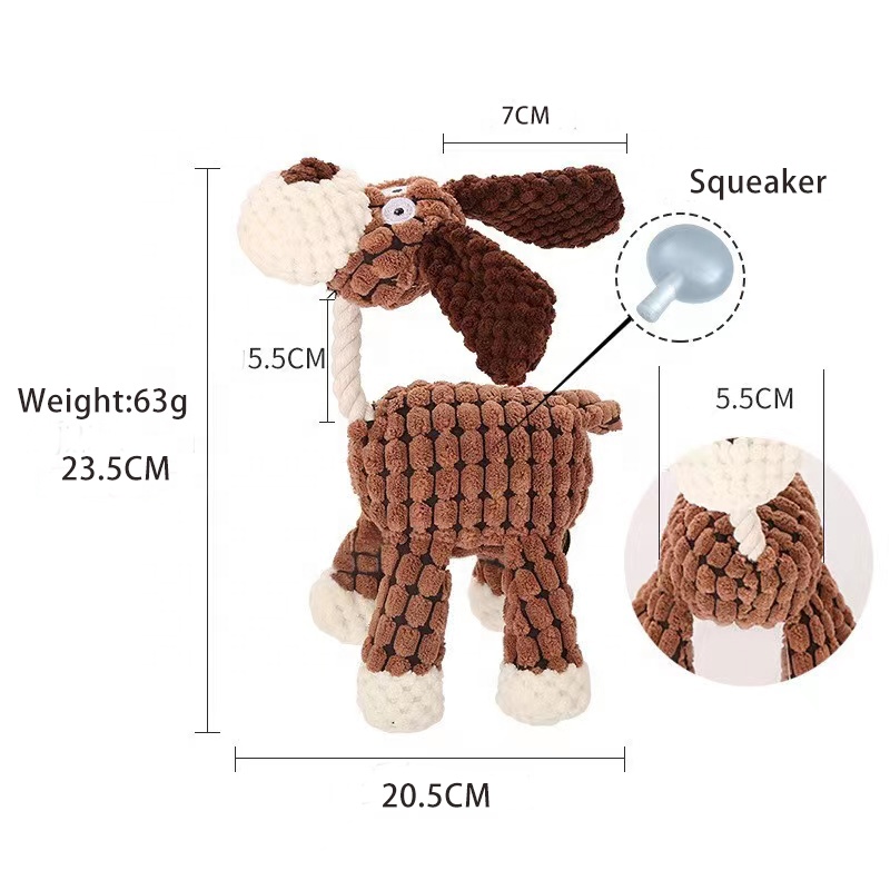 Petsway Hot Seller Cotton Stuffed Soft Plush Donkey Dog Toy Bite Resistant Teeth Cleaning Durable Chewing Squeaky Pet To