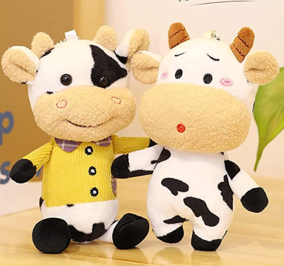 Plush Cow Keychains for Women Plush Bag Charm Stuffed Animal Car Key Chain Key Ring Pendant for Purse Handbag Bag Decora