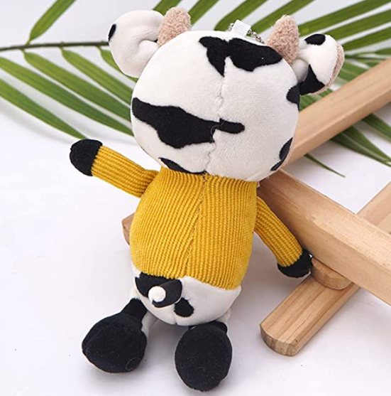 Plush Cow Keychains for Women Plush Bag Charm Stuffed Animal Car Key Chain Key Ring Pendant for Purse Handbag Bag Decora