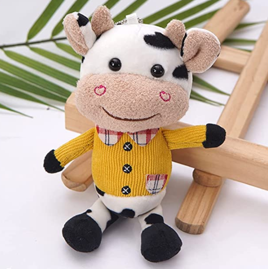Plush Cow Keychains for Women Plush Bag Charm Stuffed Animal Car Key Chain Key Ring Pendant for Purse Handbag Bag Decora