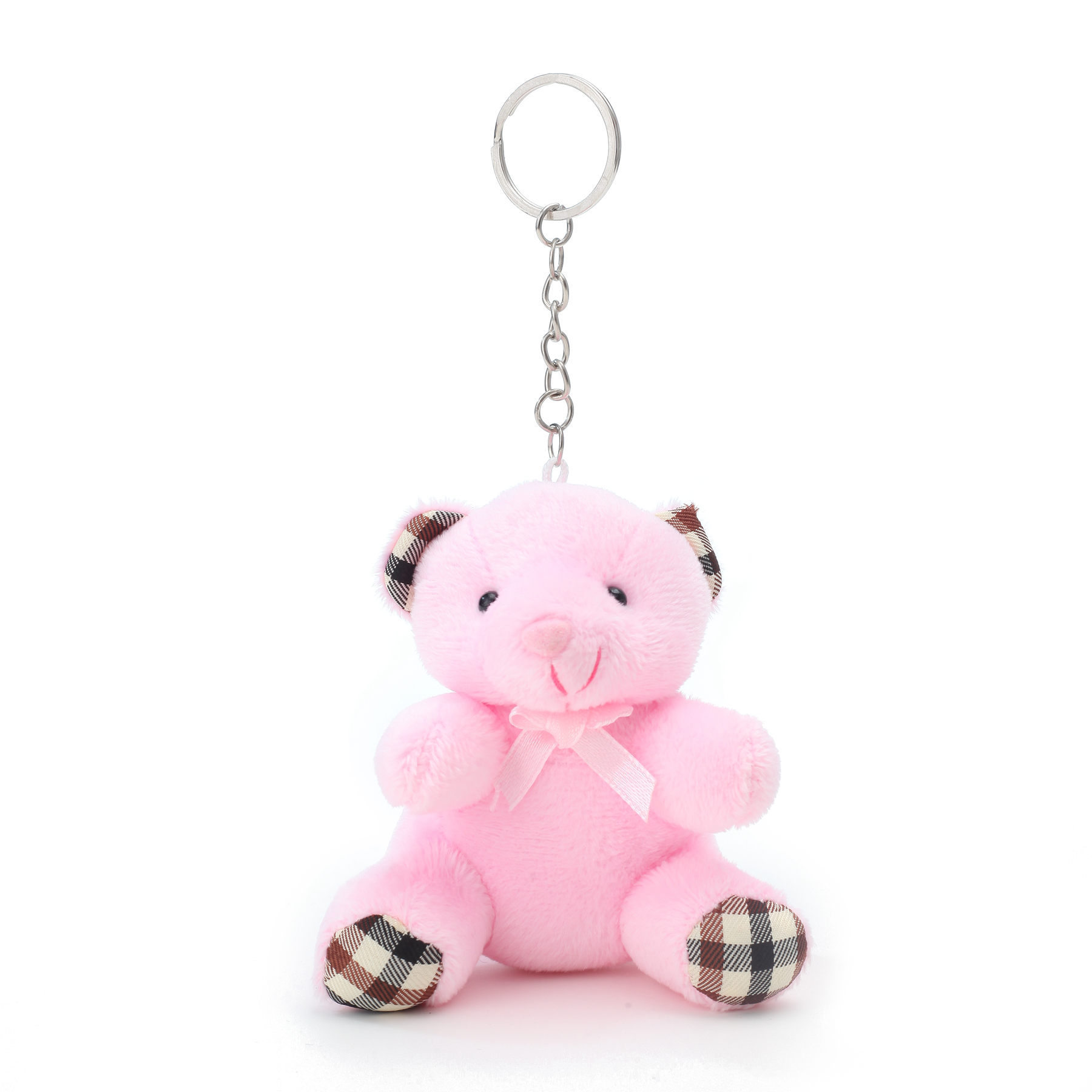 free shipping lovely plush bear keychain stuffed mini plush plushie bear keyring with colors brown pink white and grey