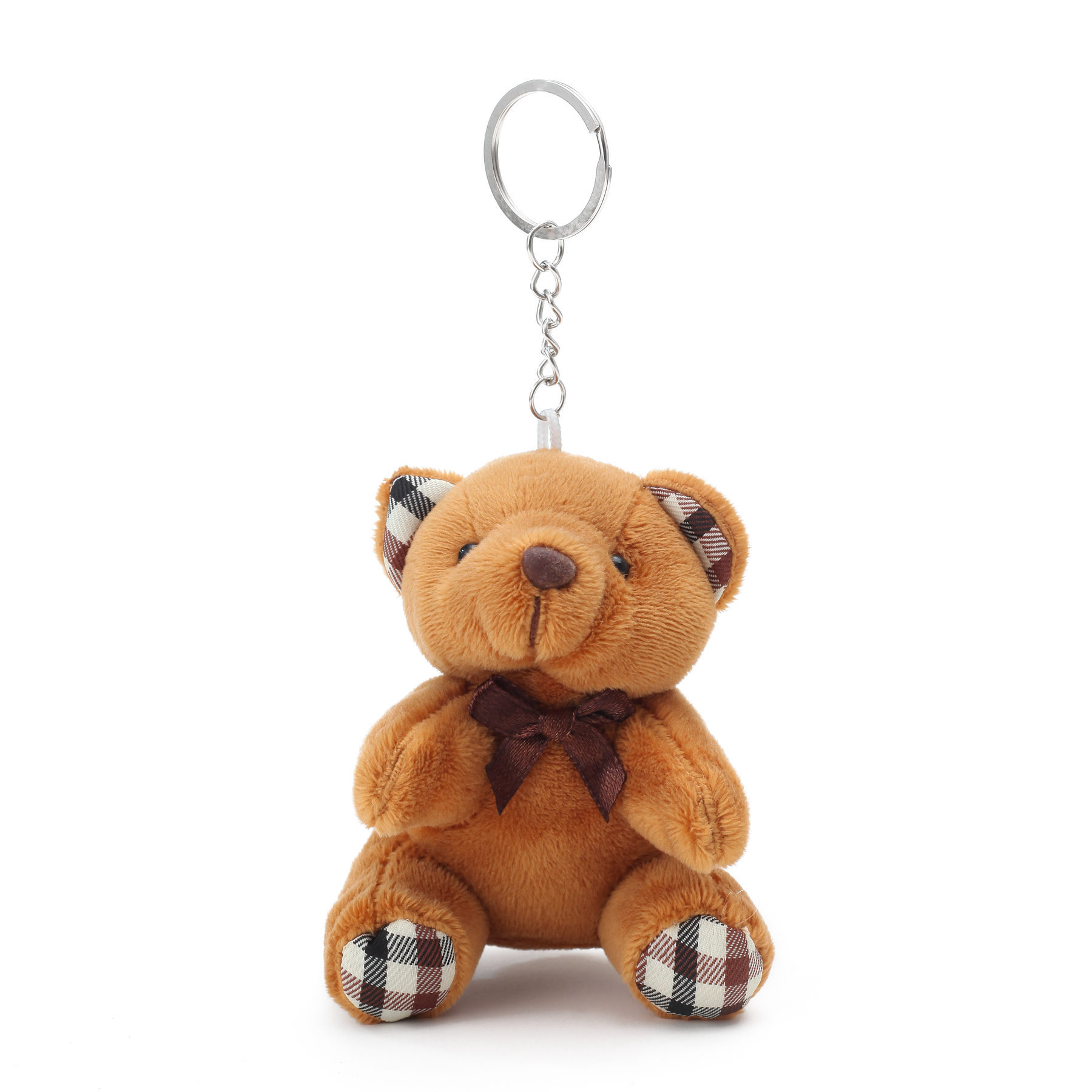 free shipping lovely plush bear keychain stuffed mini plush plushie bear keyring with colors brown pink white and grey