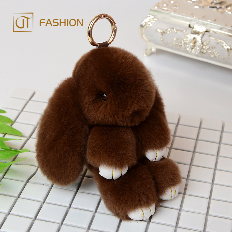 Jtfur  Cute Girl Fashion Toy Doll Key Chain Fluffy Rabbit Shape Real Rex Rabbit Fur Keychain
