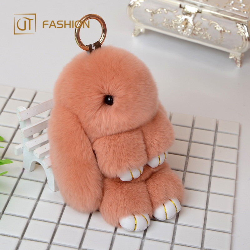 Jtfur  Cute Girl Fashion Toy Doll Key Chain Fluffy Rabbit Shape Real Rex Rabbit Fur Keychain