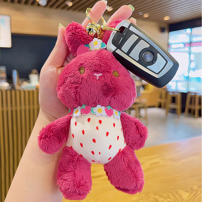 18CM Pink Strawberry Bear Stuffed Animals Plush Toys Pink Rabbit Plush Soft Toys Car key Christmas Gift Toy