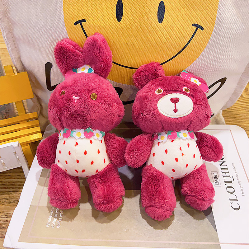 18CM Pink Strawberry Bear Stuffed Animals Plush Toys Pink Rabbit Plush Soft Toys Car key Christmas Gift Toy
