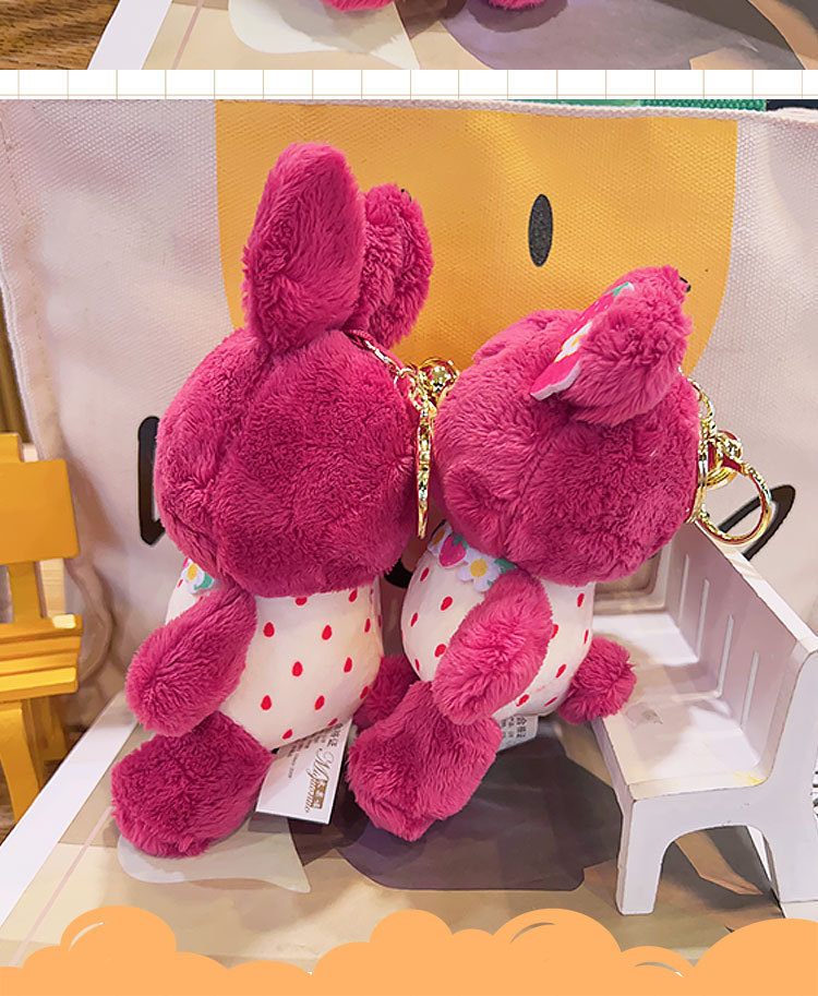 18CM Pink Strawberry Bear Stuffed Animals Plush Toys Pink Rabbit Plush Soft Toys Car key Christmas Gift Toy