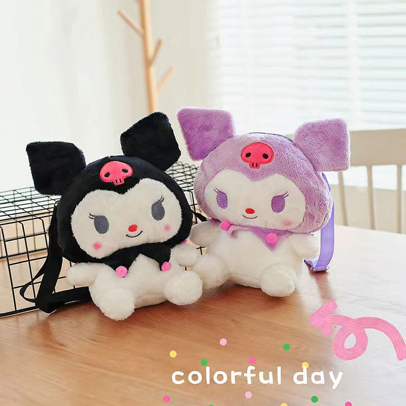 Kawaii Japan Sanrio Kuromi Anime Figure Kuromi Plush Backpack Kids Stuffed Animal Backpack Plush Toys
