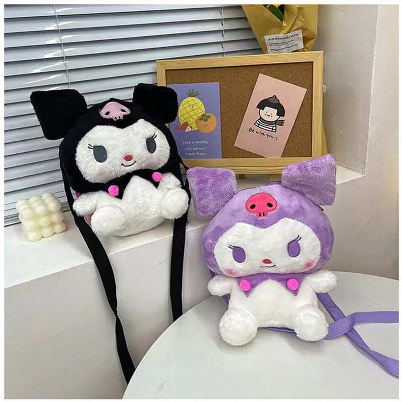 Kawaii Japan Sanrio Kuromi Anime Figure Kuromi Plush Backpack Kids Stuffed Animal Backpack Plush Toys