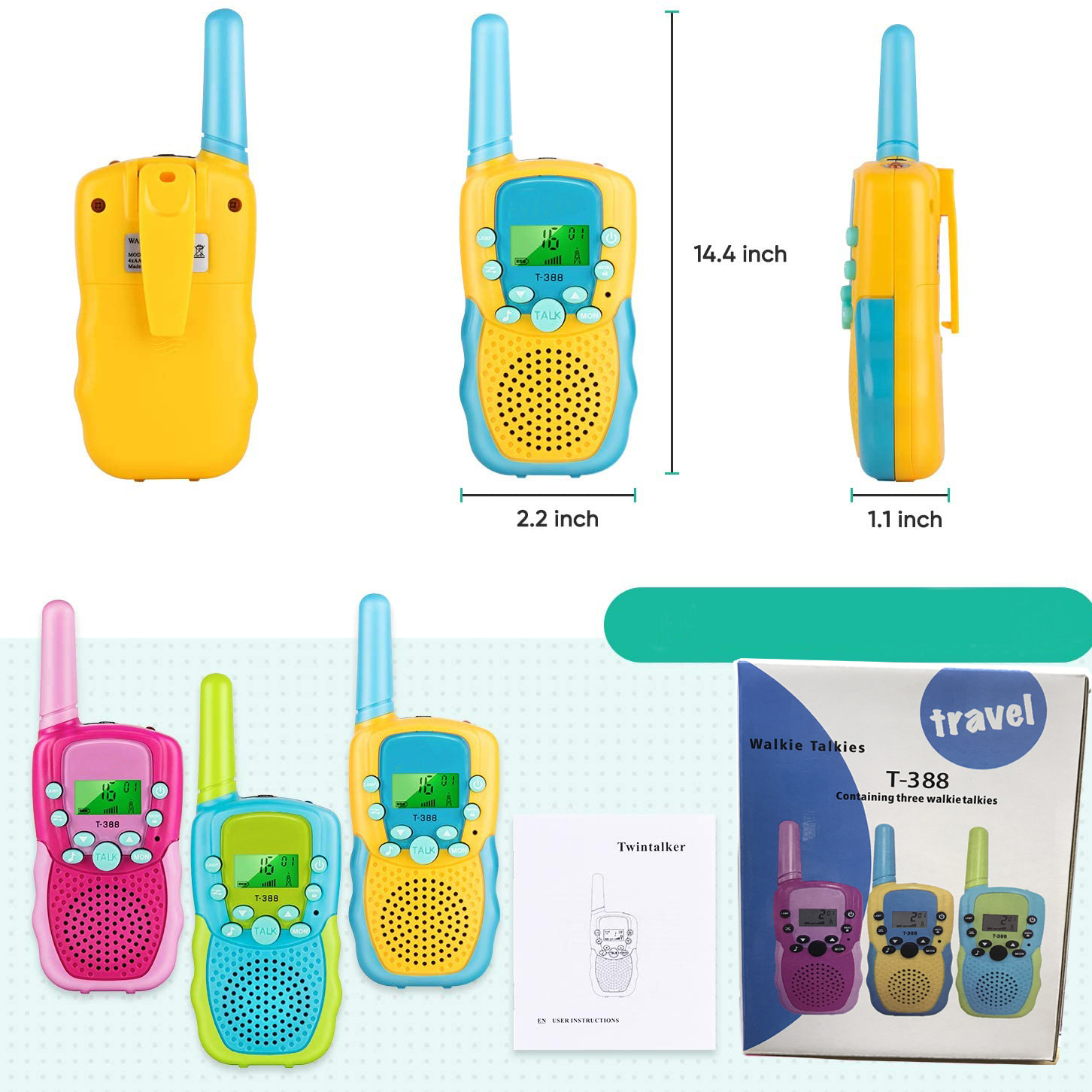 HQG Kids Walkie Talkie Two Ways Radio Toy Walkie Talkie for Kids 3 Miles Range 22 Channels Built in Flash Light