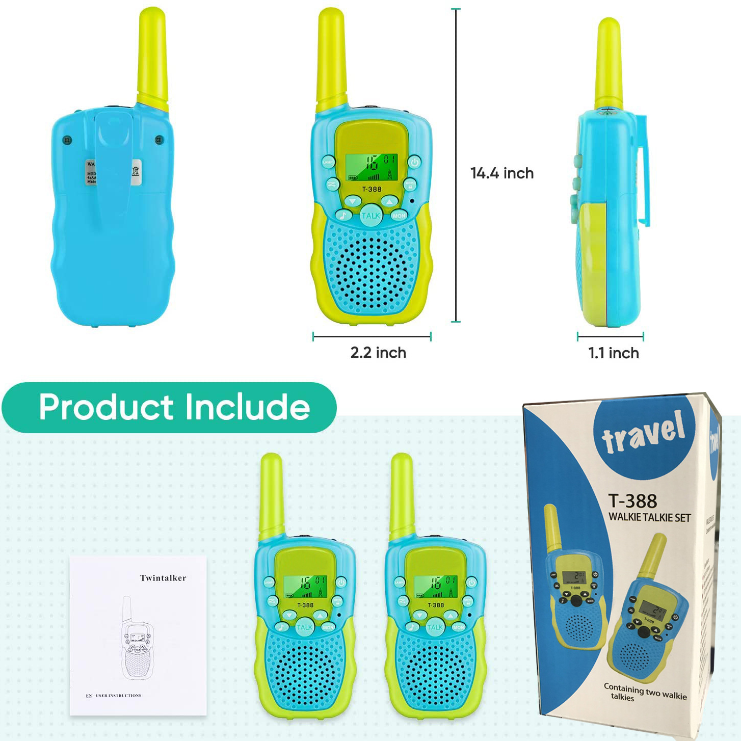 HQG Kids Walkie Talkie Two Ways Radio Toy Walkie Talkie for Kids 3 Miles Range 22 Channels Built in Flash Light