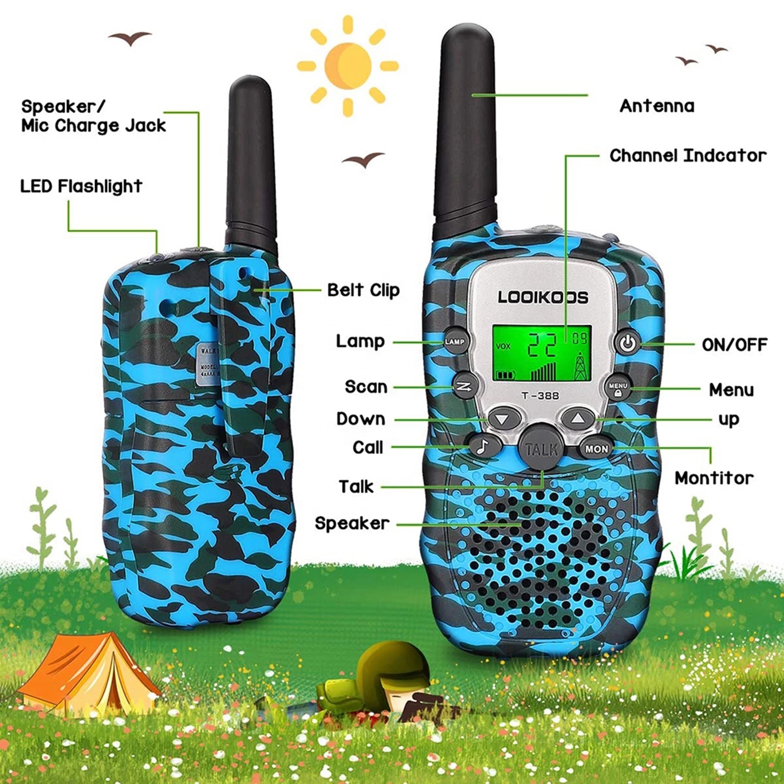 Camouflage Color 3-5km 22 Channels Two Way Smart Phone Range Radio Kids Toy Mini Mobile Wireless Walkie Talkie Celular