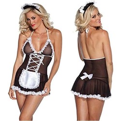 women Maid Cosplay Costume  Lace Trim sexy maid lingerie set SLDR-010