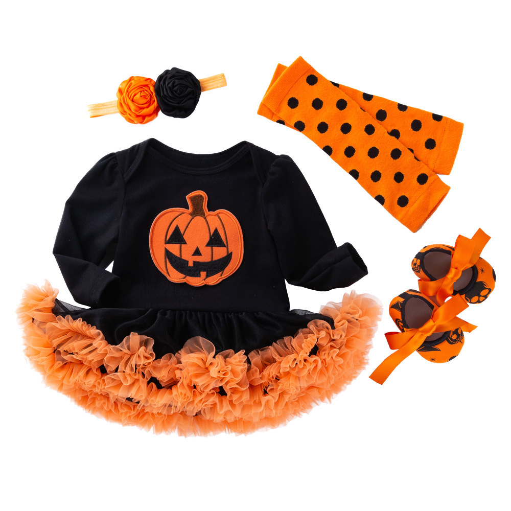  2021 Children Girls Boys Orange Pumpkin Ballet Skirt romper Set Kids carnival costumes Baby Halloween Cosplay Costume