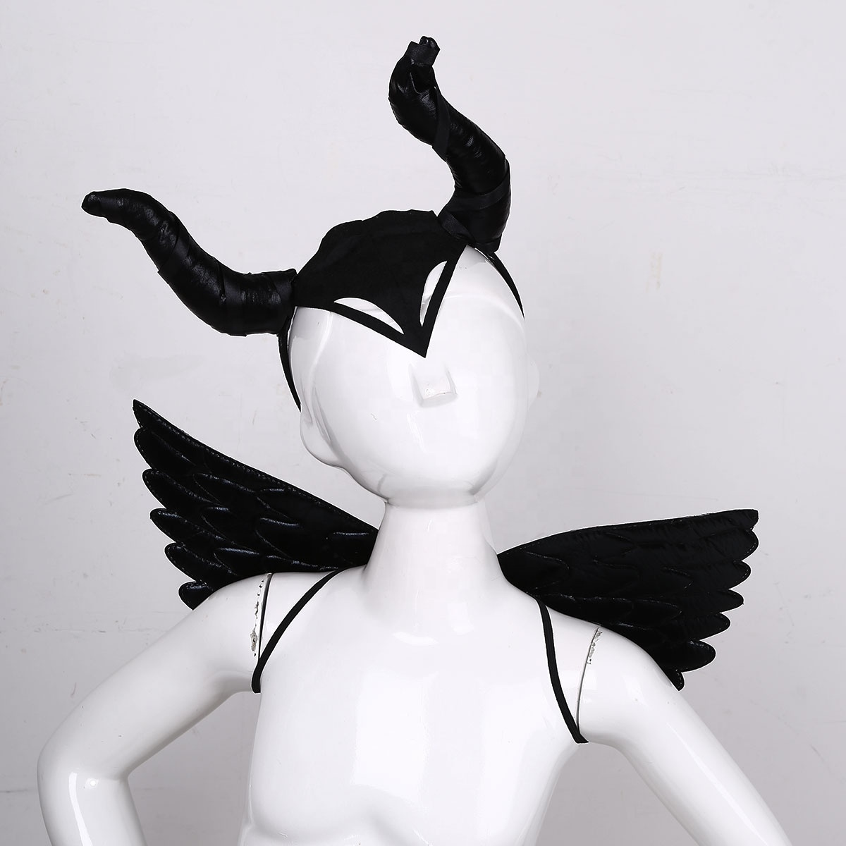 2020 Kids Halloween Cosplay Black Ox Horn Hair Hoop Headdress Headband Hairband & Wings Cosplay Party Performance Costum